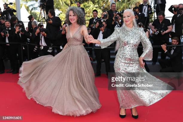 Andie MacDowell and Helen Mirren dancte during the screening of "Mother And Son " during the 75th annual Cannes film festival at Palais des Festivals...
