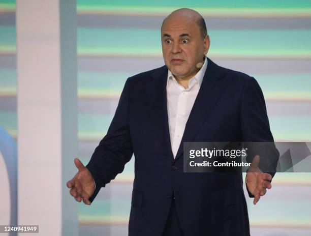 Russian Prime Minister Mikhail Mishustin speeches during the 2022 Leaders of Russia Forum's event, May 2022, in Moscow, Russia. Russian Presidential...