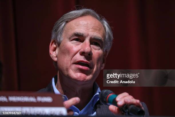 Texas Governor Greg Abbott speaks during a press conference about the mass shooting at Uvalde High School on May 27, 2022 in Uvalde, Texas.