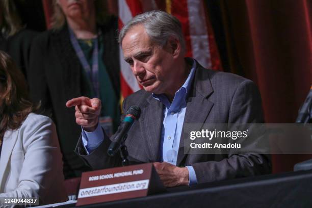 Texas Governor Greg Abbott speaks during a press conference about the mass shooting at Uvalde High School on May 27, 2022 in Uvalde, Texas.