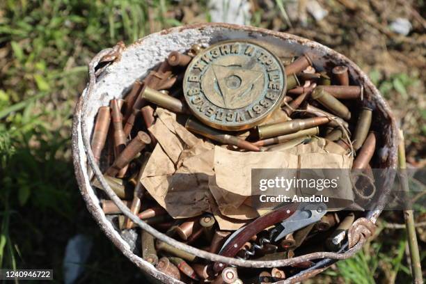 Bucket of bullets is seen amid Russian attacks in Mariupol, Ukraine on May 27, 2022.