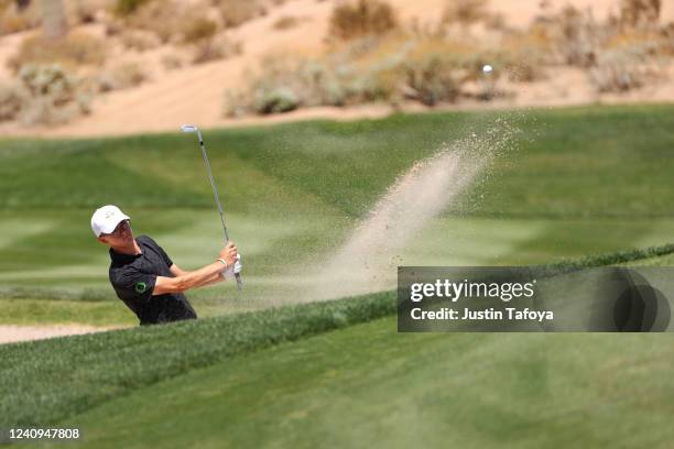 Owen Avrit of the Oregon Ducks hits out of the bunker during the Division I Men's Golf Championship held at the Grayhawk Golf Club on May 27, 2022 in...