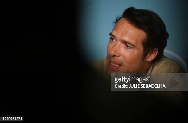 French film director Nicolas Bedos speaks during a press conference for the film "Mascarade" at the 75th edition of the Cannes Film Festival in...