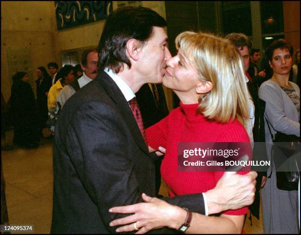 Philippe Douste Blazy launching his campaign In Toulouse, France On January 28,2001 - With Florence Baudis.