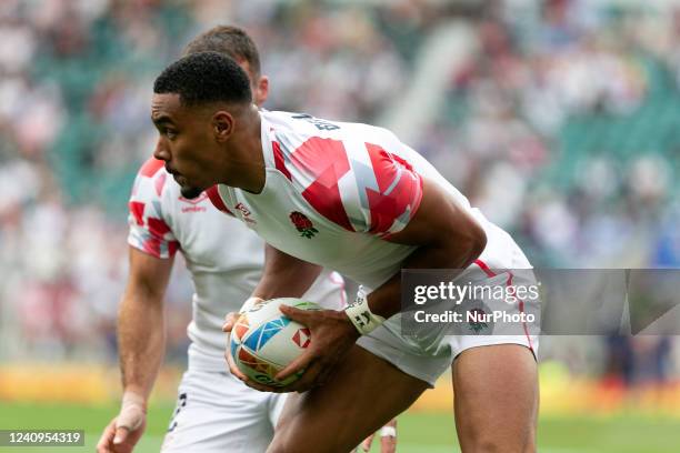 Joe Browning of England in action during the HSBC World Sevens match between England and Japan at Twickenham Stadium, Twickenham on Saturday 28th May...