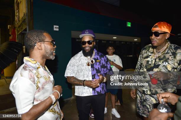 Recording Artist / Comedian Lil Duval, Actor/ Comedian Chico Bean and Rapper Ball Greezy backstage during 'No Cap Comedy Tour' at James L. Knight...