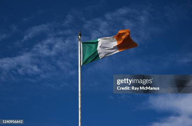 Sligo , Ireland - 28 May 2022; A Tri-Colour flutters in the wind during the Tailteann Cup Round 1 match between Sligo and London at Markievicz Park...