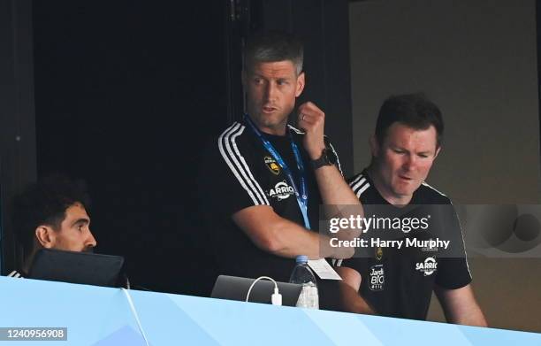 Marseille , France - 28 May 2022; La Rochelle head coach Ronan O'Gara, left, and coach Donnacha Ryan during the Heineken Champions Cup Final match...