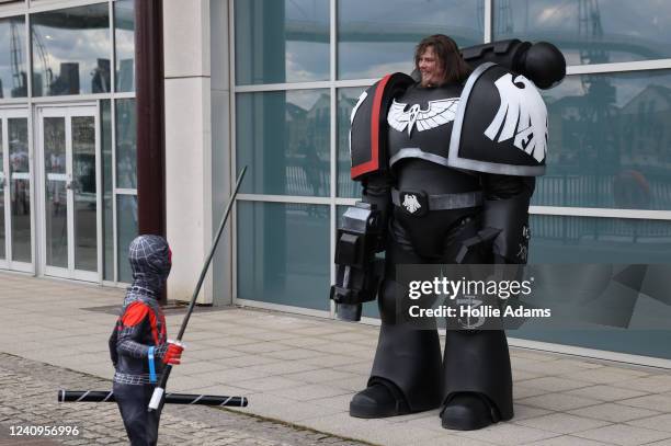 Comic book fan wears a costume during the MCM Comic Con London 2022 at ExCel on May 28, 2022 in London, England. 80,000 people are expected to attend...