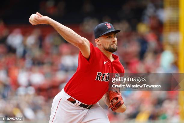 Nathan Eovaldi of the Boston Red Sox pitches against the Baltimore Orioles during the first inning of game one of a doubleheader at Fenway Park on...