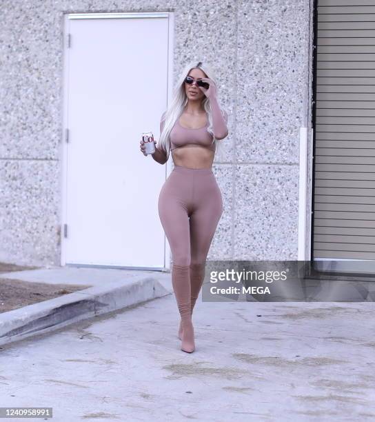 Kim Kardashian is seen during a photo shoot for her SKIMS line on May 27, 2022 in Los Angeles, California.