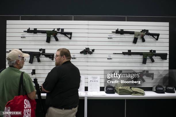 Rifles at the Franklin Armory Inc. Booth during the National Rifle Association annual convention in Houston, Texas, US, on Saturday, May 28, 2022....