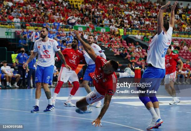 Rogerio Moraes of SL Benfica in action during the EHF European League Semi-Final match between Orlen Wisla Plock and SL Benfica at Altice Arena on...