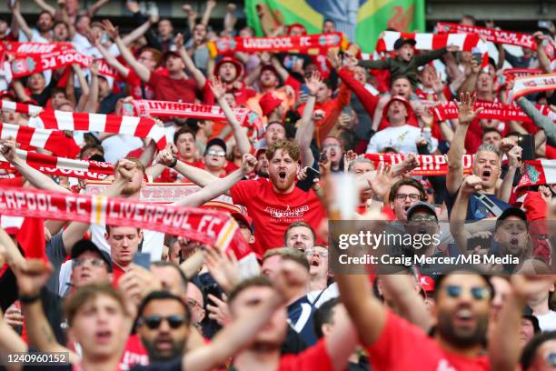 Liverpool fans sing "You'll never walk alone" during the UEFA Champions League final match between Liverpool FC and Real Madrid at Stade de France on...