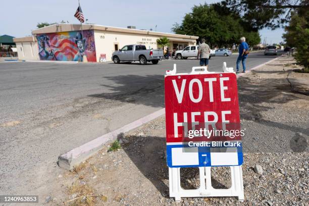 Voters in Nye County arrives on the first day of early voting at the Bob Ruud Community Center in Pahrump, Nev., on Saturday, May 28, 2022.