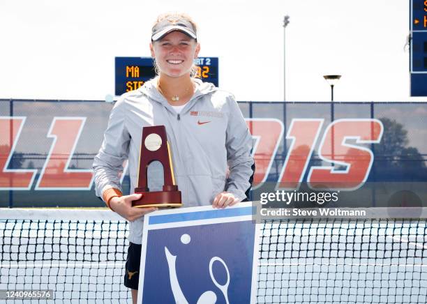 Texas Peyton Stearns celebrates her singles championship at the NCAA Division I Womens Singles Tennis Championship held at the Khan Outdoor Tennis...