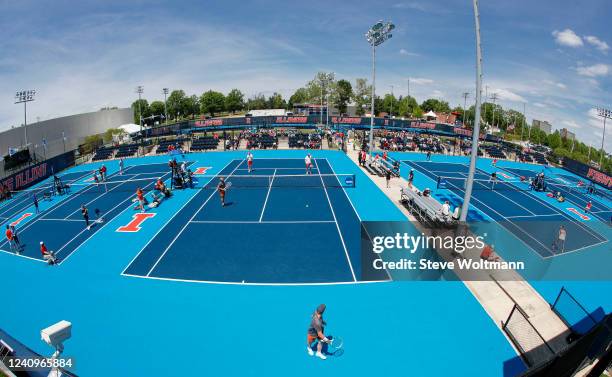 Action during the Division I Mens and Womens Singles and Doubles Tennis Championship held at the Khan Outdoor Tennis Complex on May 28, 2022 in...