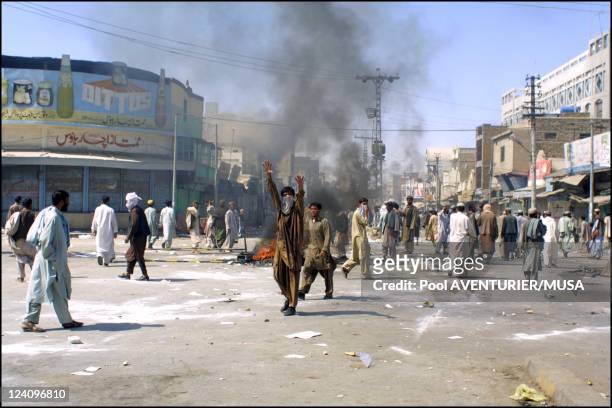 Riots after first military strike on Afghanistan by the US army In Quetta, Pakistan On October 08, 2001.