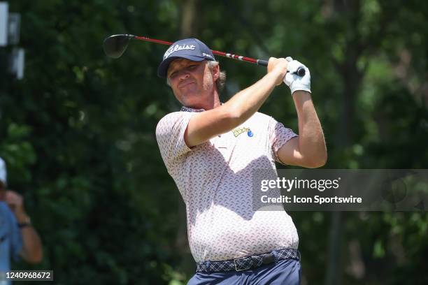 Matt Jones hits from the tee on the 6th hole during the third round of the Charles Schwab Challenge on May 28, 2022 at Colonial Country Club in Fort...