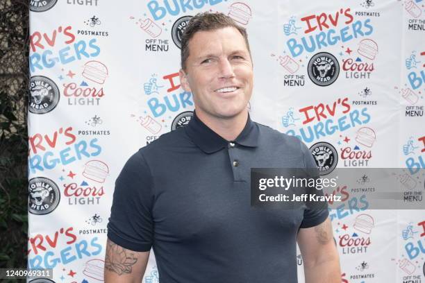 Sean Avery celebrates National Burger Day at the friends and family preview party for the new Irv's Burgers on May 28, 2022 in Los Angeles,...