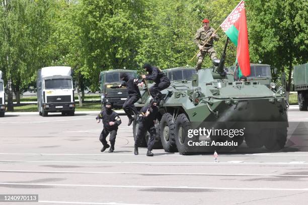 In the 3rd separate special purpose brigade, a solemn ceremony is held to take the oath by the soldiers of the military unit in Minsk, Belarus on May...