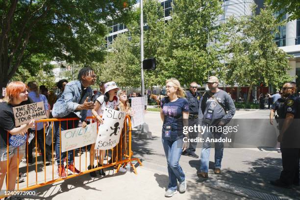 Protesters yell at people leaving the NRA convention in Houston, Texas, United States on May 28 the days after a mass shooting at a Texas elementary...