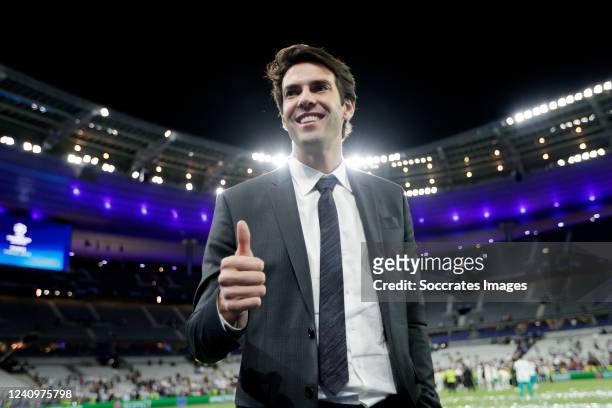 Kaka of Real Madrid celebrating the Champions League victory during the UEFA Champions League match between Liverpool v Real Madrid at the Stade de...