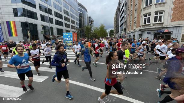 Runners take over the streets during the 42nd edition of the Brussels 20km running event, which starts and ends at the capitalâs iconic Parc du...