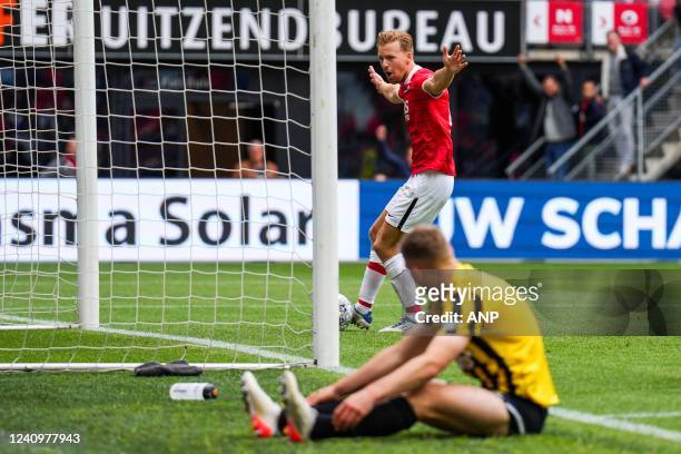 Dani de Wit of AZ Alkmaar celebrates the 3-0 during the Dutch Eredivisie play-offs final match between AZ Alkmaar and Vitesse at the AFAS stadium on...