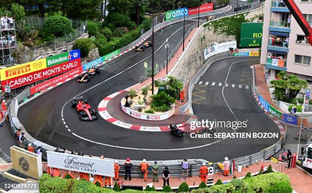 Ferrari's Monegasque driver Charles Leclerc , Ferrari's Spanish driver Carlos Sainz Jr , Red Bull Racing's Mexican driver Sergio Perez and Red Bull...