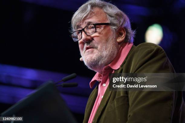 Stephen Fry, actor, comedian and writer, at the Hay Festival on May 29, 2022 in Hay-on-Wye, Wales.