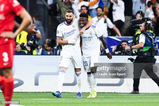 Karim BENZEMA - 20 VINICIUS junior during the Final UEFA Champions League match between Liverpool and Real Madrid at Stade de France on May 28, 2022...