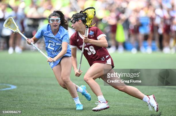 Kayla Martello of the Boston College Eagles handles the ball against the North Carolina Tar Heels during the second quarter of the Division I Womens...