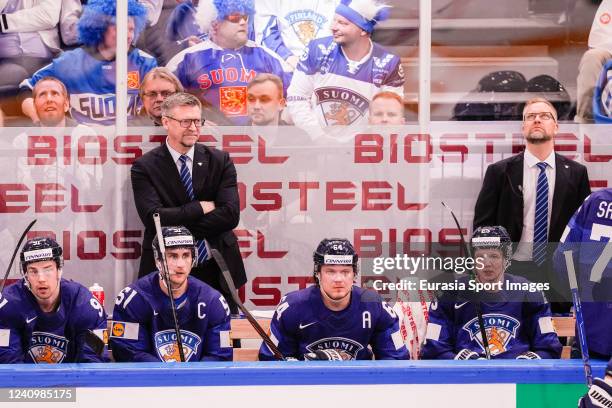 Head coach Jukka Jalonen of Finland during the 2022 IIHF Ice Hockey World Championship match between Finland and Canada at Nokia Arena on May 29,...