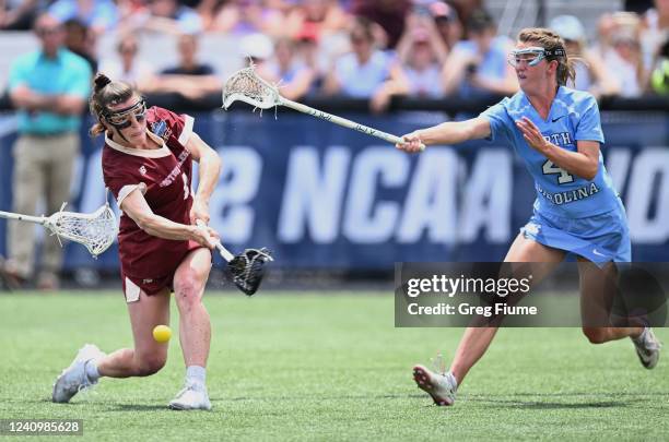 Charlotte North of the Boston College Eagles shoots against the North Carolina Tar Heels during the third quarter of the Division I Womens Lacrosse...