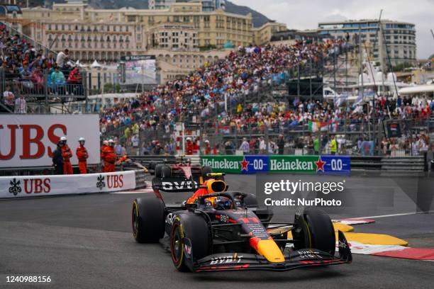 Sergio Perez of Mexico driving the Oracle Red Bull Racing RB18 Red Bull RBPTH001 during the Formula 1 Grand Prix De Monaco on May 27-28, 2022 in...