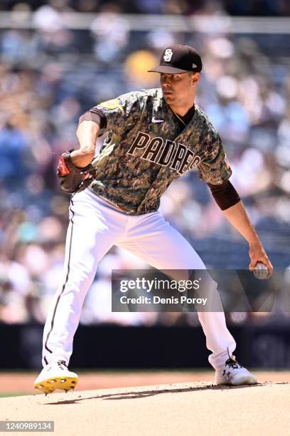 MacKenzie Gore of the San Diego Padres pitches during the first inning of a baseball game against the Pittsburgh Pirates on May 29, 2022 at Petco...