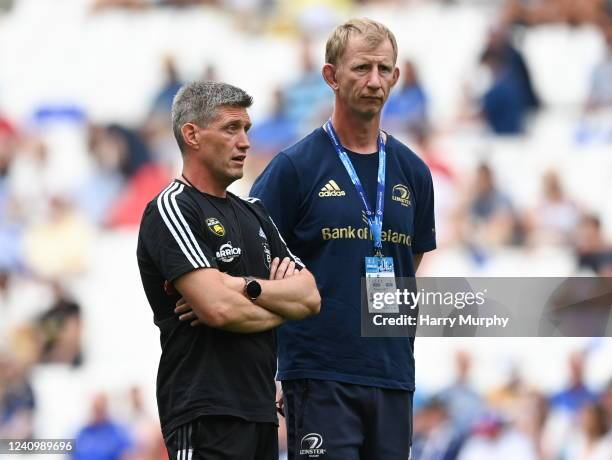 Marseille , France - 28 May 2022; La Rochelle head coach Ronan O'Gara and Leinster head coach Leo Cullen before the Heineken Champions Cup Final...