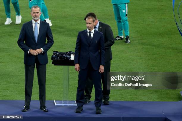 Felipe VI. Koenig von Spanien and UEFA Boss Aleksander Ceferin Looks on after the UEFA Champions League final match between Liverpool FC and Real...