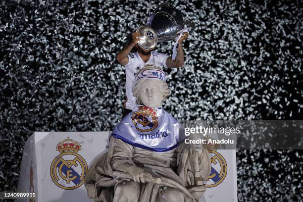 Marcelo Vieira of Real Madrid celebrates during the bus parade after winning the UEFA Champions League final against Liverpool, at Plaza de Cibeles...