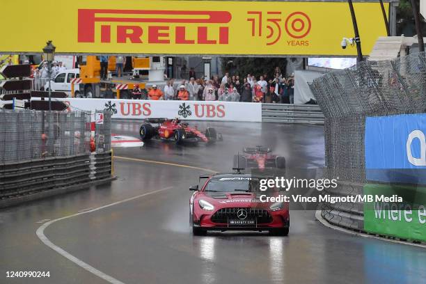 The F1 safety car leads the field during the F1 Grand Prix of Monaco at Circuit de Monaco on May 29, 2022 in Monte-Carlo, Monaco.