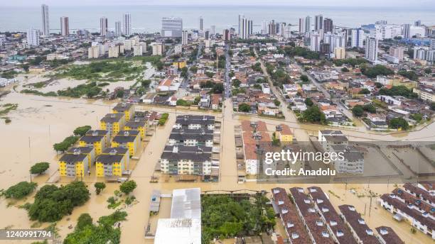 An aerial view from Olinda region of Recife after floods and landslides caused by heavy rains in Pernambuco, Brazil on May 29, 2022.