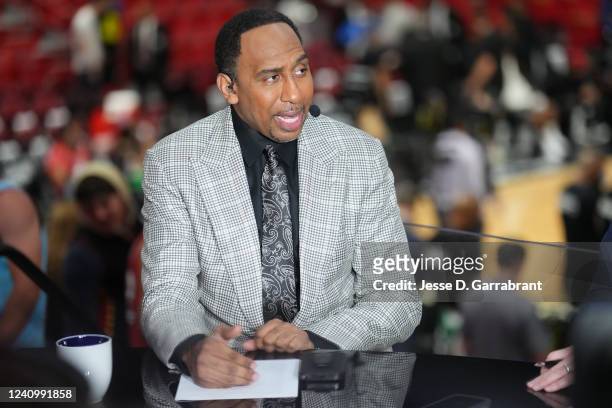 Analyst, Stephen A. Smith speaks before Game 7 of the 2022 NBA Playoffs Eastern Conference Finals on May 29, 2022 at FTX Arena in Miami, Florida....