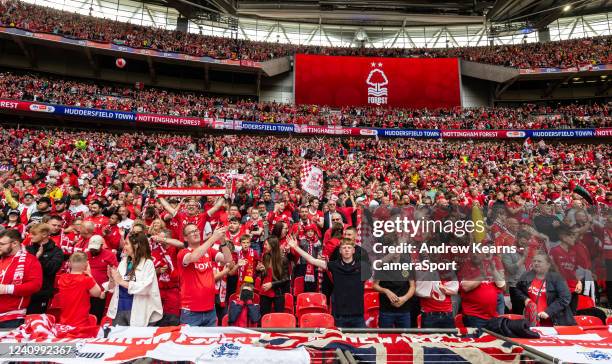 Nottingham Forest supporters enjoying the pre-match atmosphere during the Sky Bet Championship Play-Off Final match between Huddersfield Town and...