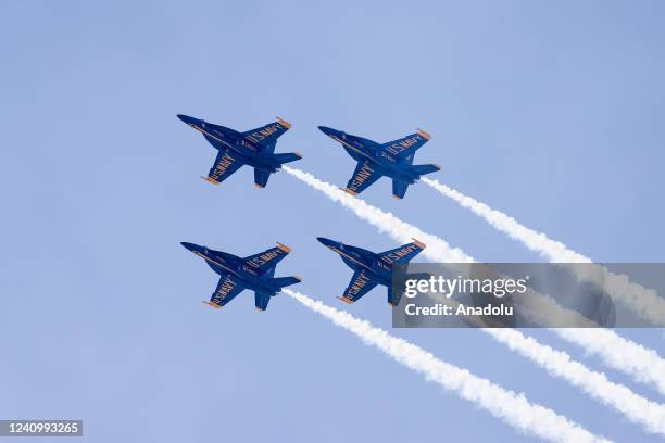 Blue Angels jets fly as thousands are gathered at the Jones Beach for the Bethpage Air Show in New York, United States on May 29, 2022.