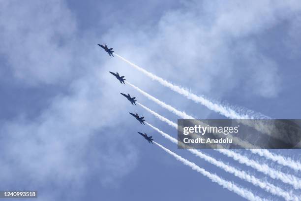Blue Angels jets fly as thousands are gathered at the Jones Beach for the Bethpage Air Show in New York, United States on May 29, 2022.