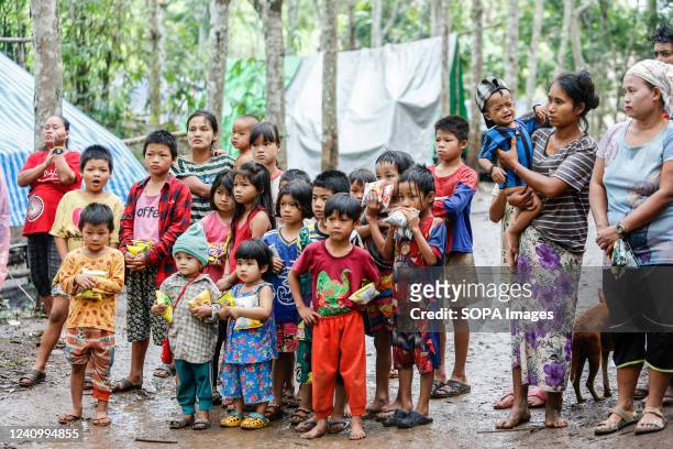 Karen refugees children stand in a refugee camp along the Thai-Myanmar border. The conflict between the Myanmar army and KNDO, the military branch of...