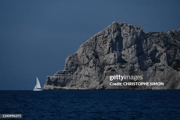 Picture taken on April 27, 2022 shows a part of the Calanques near Marseille, near the site of the Cosquer cave. - To reach the only place in the...