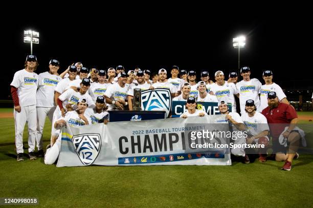 The Stanford Cardinal celebrate after winning the PAC-12 Baseball Championship game between the Stanford Cardinal and the Oregon State Beavers on May...