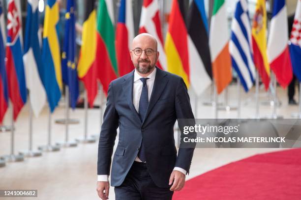 European Council President Charles Michel arrives for a special meeting of the European council, at the European Union headquarters in Brussels,...